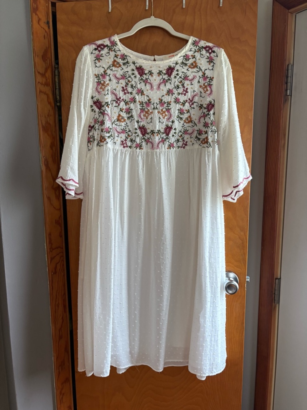 Orange Creek White Swiss Dot Dress with Embroidery~Lined!